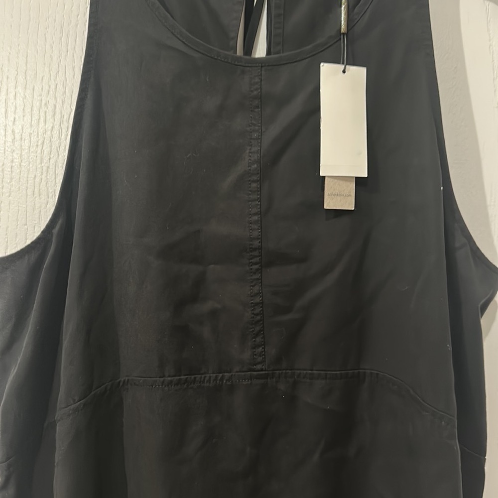 Calvin Klein jean material Sz L black back tie dress NWT - Picture 2 of 7
